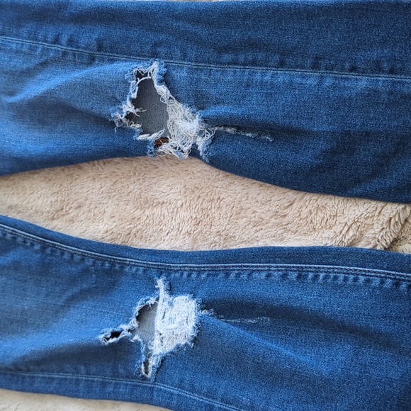ASOS Distressed High Rise Long Inseam Skinny Blue Jeans Size 26 Inseam 32 Inches - Picture 5 of 6